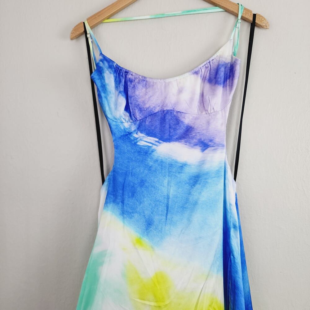 Retrofête Scarlett Silk Maxi Gown Watercolor Wave Tie-Dye Open Back NWOT Large - Picture 12 of 16